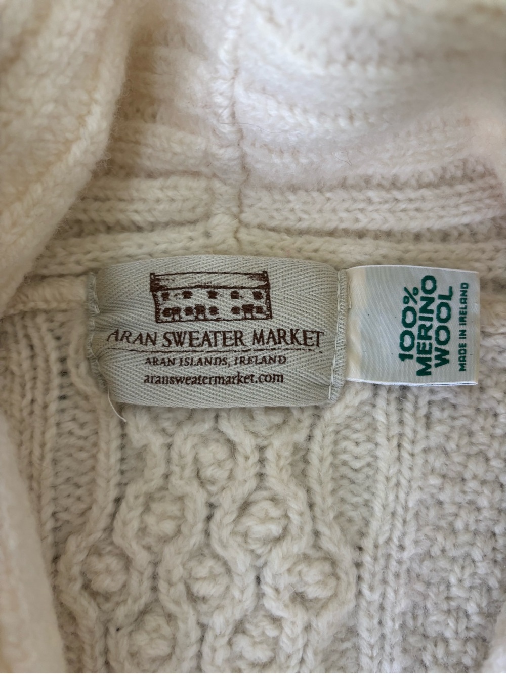 Aran Sweater Market Cream Cable Knit Shawl Collar Toggle Sweater - Picture 2 of 8